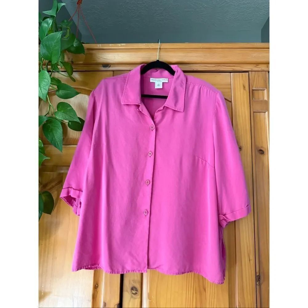 Josephine Chaus silk blouse, size 20 plus. Pink, collared, button front